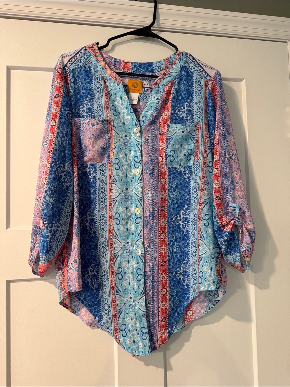 Ruby Rd. Blue Red Pink Paisley Button-Down Shirt